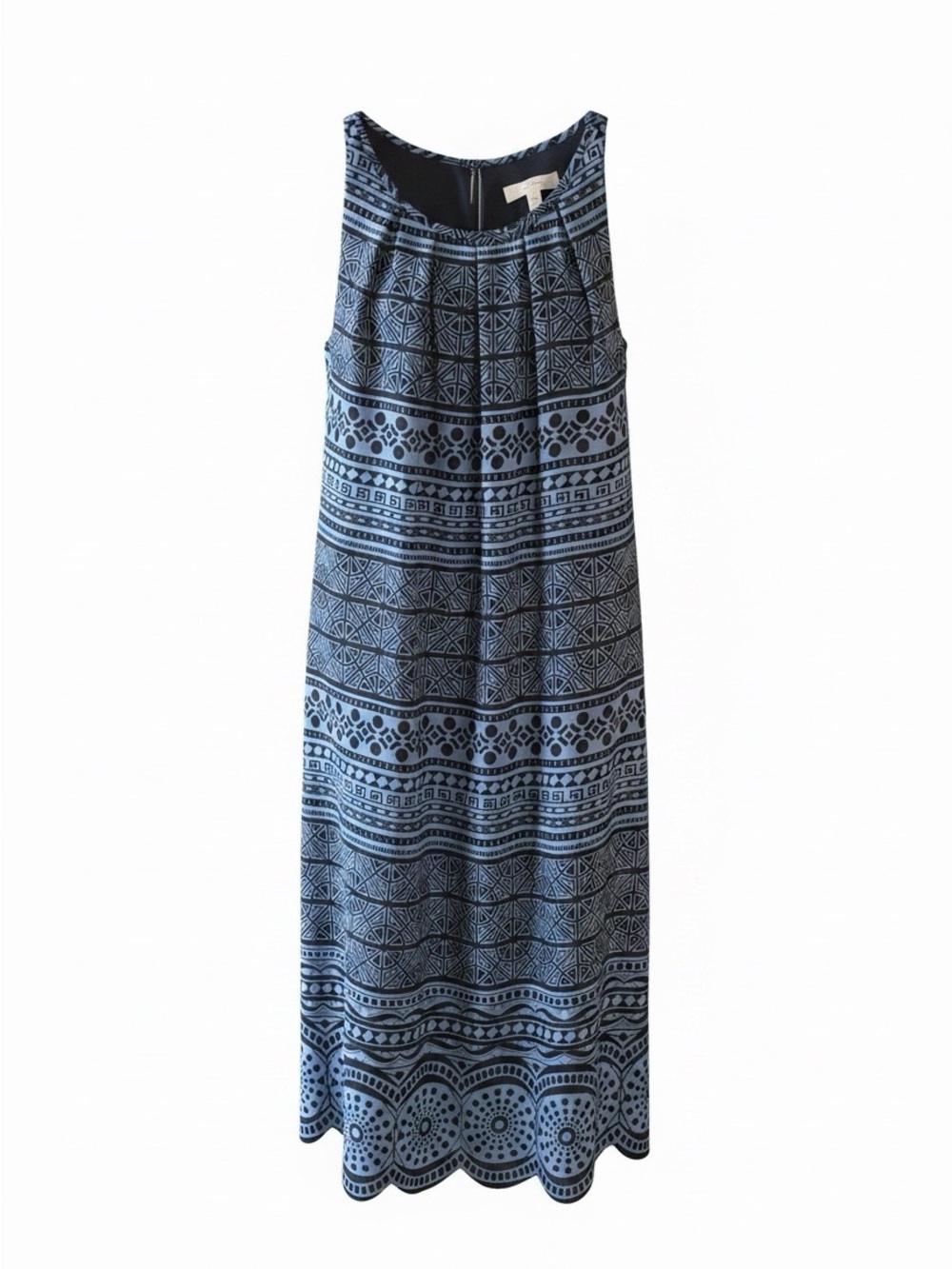 LOFT Navy and Light Blue Sleeveless Patterned Maxi Dress